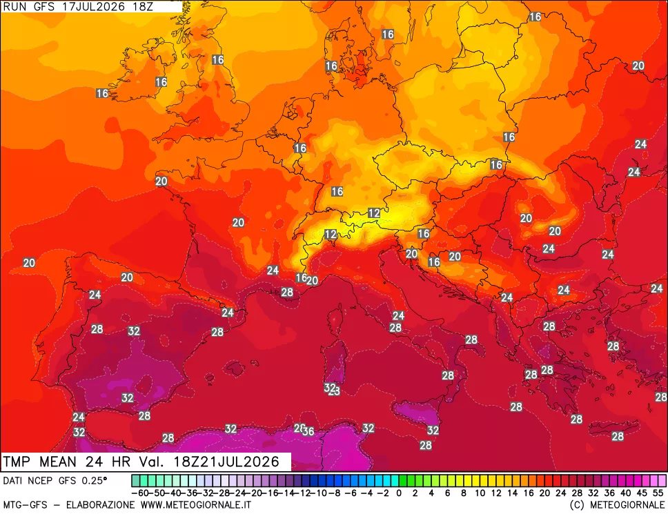 mappa Temperatura media 24 ore