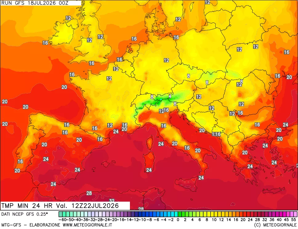 mappa Temperatura minima 24 ore