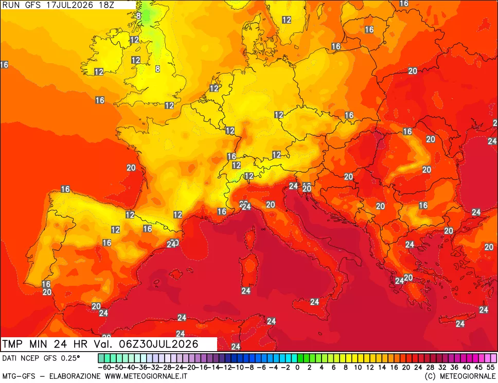 mappa Temperatura minima 24 ore