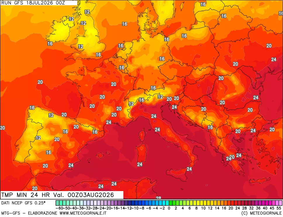 mappa Temperatura minima 24 ore