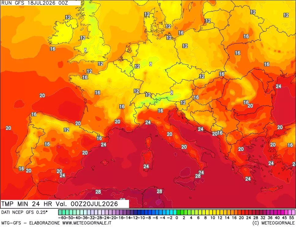 mappa Temperatura minima 24 ore