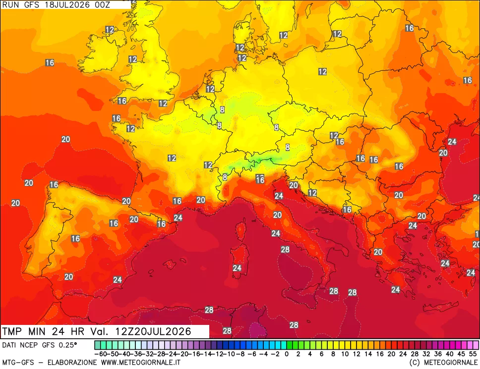 mappa Temperatura minima 24 ore