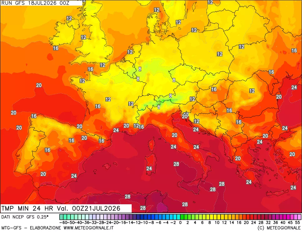 mappa Temperatura minima 24 ore