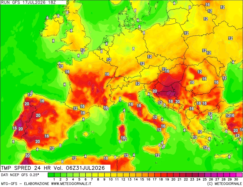 mappa Dif. TMax-TMin 24 ore