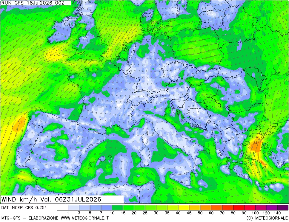 mappa 10 m Vento forza e direzione