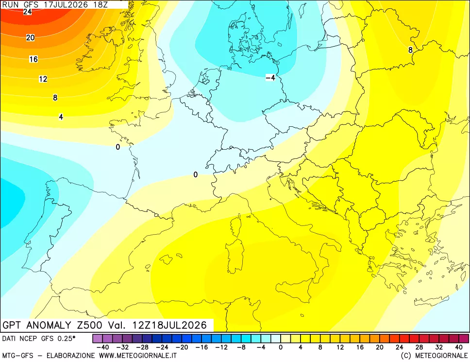 mappa 500 hPa GPT Anomaly vs Cli.No 1981-2010