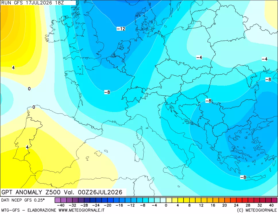 mappa 500 hPa GPT Anomaly vs Cli.No 1981-2010