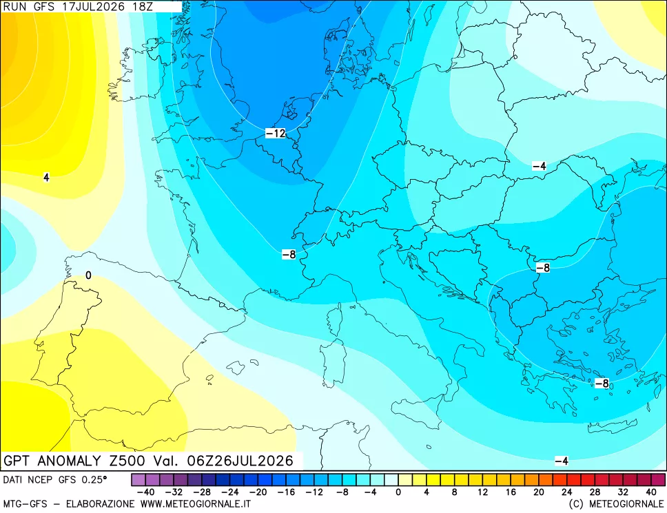 mappa 500 hPa GPT Anomaly vs Cli.No 1981-2010