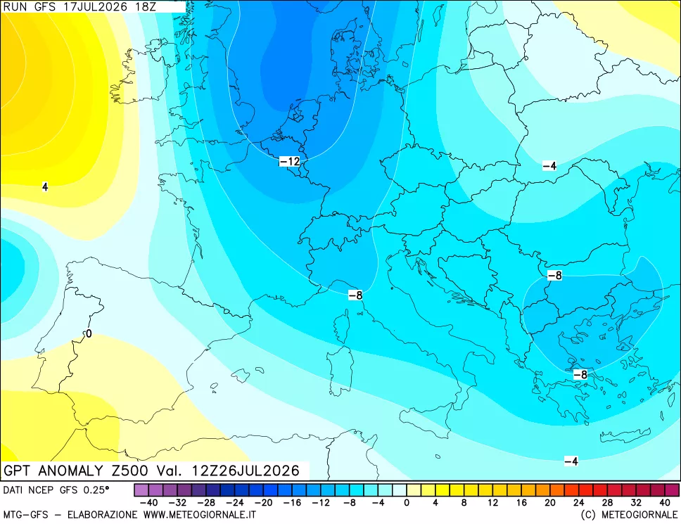 mappa 500 hPa GPT Anomaly vs Cli.No 1981-2010