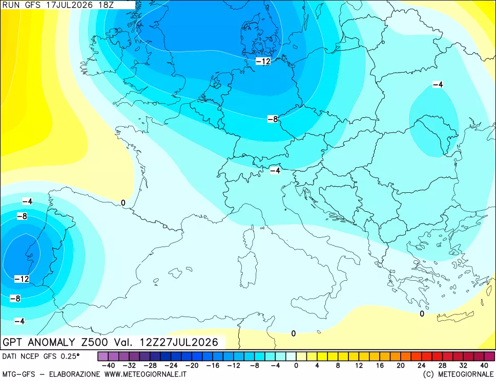 mappa 500 hPa GPT Anomaly vs Cli.No 1981-2010