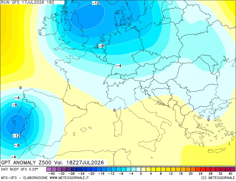 mappa 500 hPa GPT Anomaly vs Cli.No 1981-2010