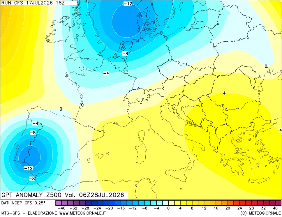 mappa 500 hPa GPT Anomaly vs Cli.No 1981-2010