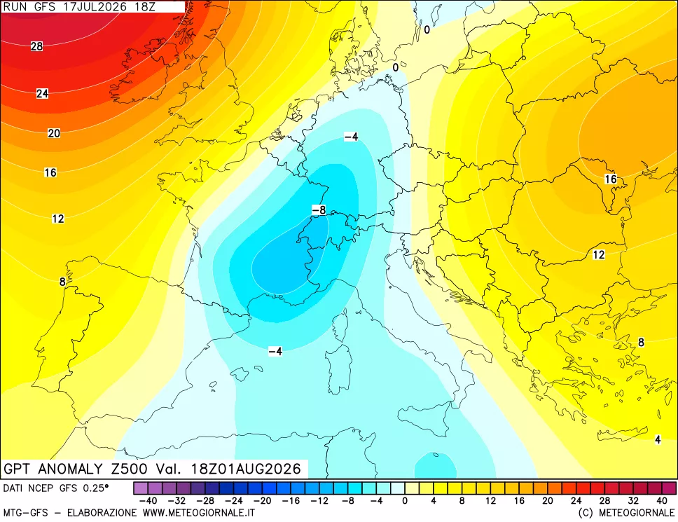 mappa 500 hPa GPT Anomaly vs Cli.No 1981-2010
