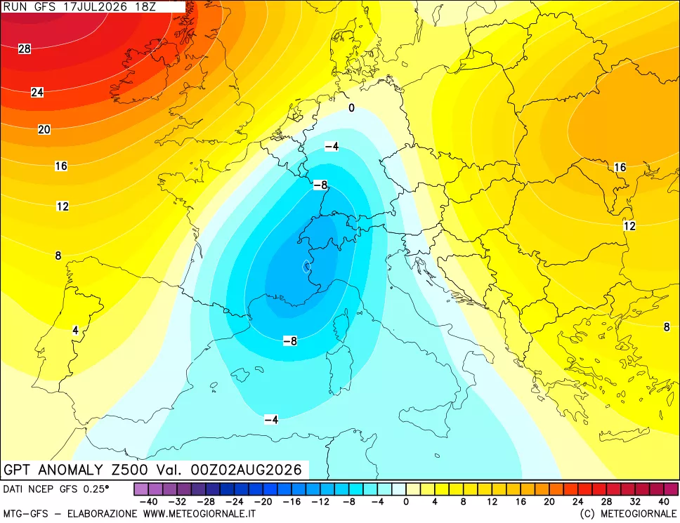 mappa 500 hPa GPT Anomaly vs Cli.No 1981-2010