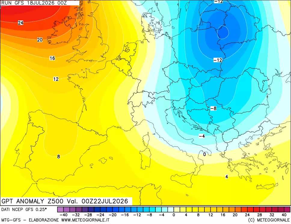 mappa 500 hPa GPT Anomaly vs Cli.No 1981-2010