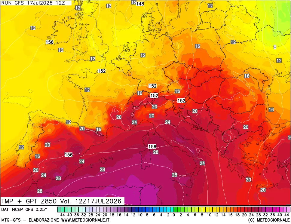 mappa 850 hPa Temp + GPT