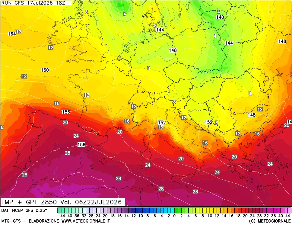 mappa 850 hPa Temp + GPT