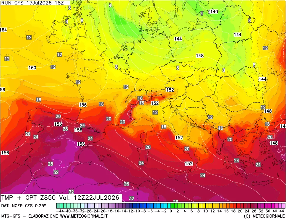 mappa 850 hPa Temp + GPT