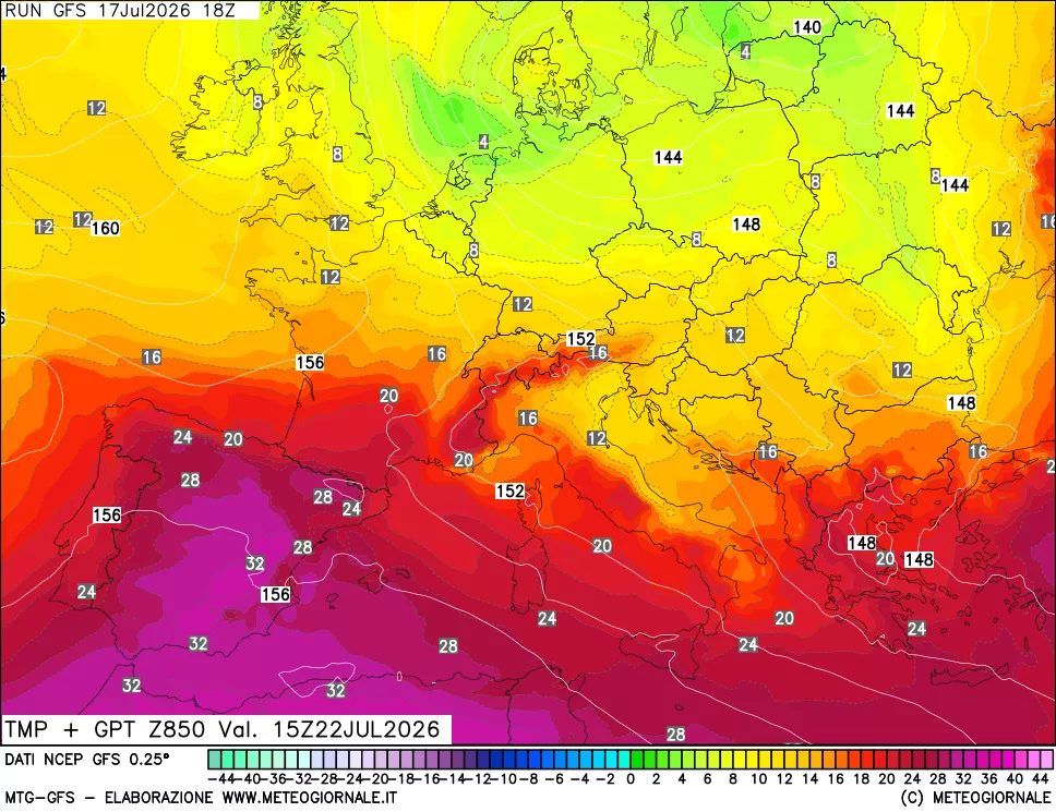 mappa 850 hPa Temp + GPT