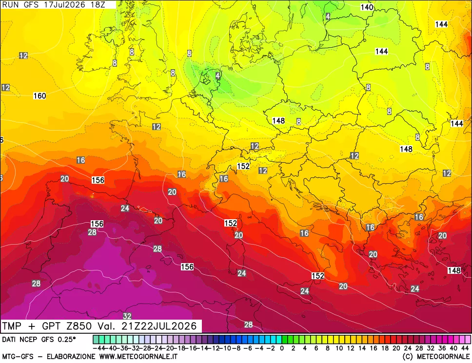 mappa 850 hPa Temp + GPT