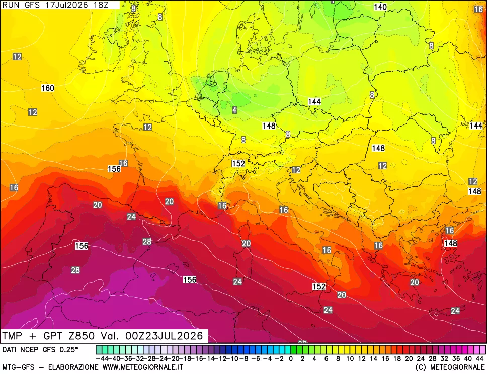mappa 850 hPa Temp + GPT