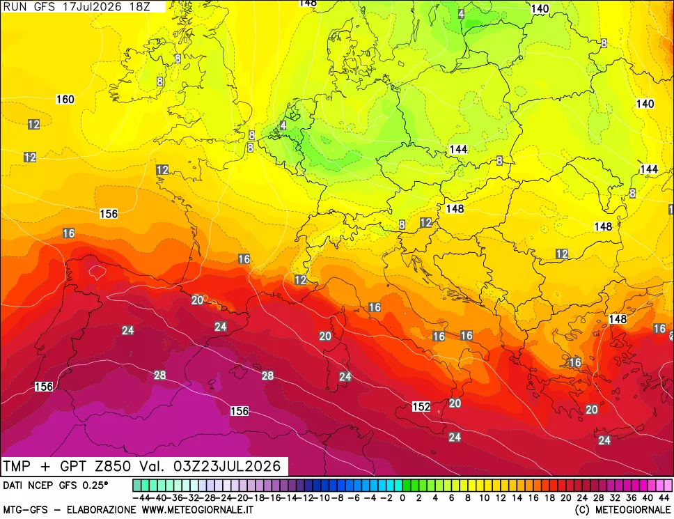 mappa 850 hPa Temp + GPT