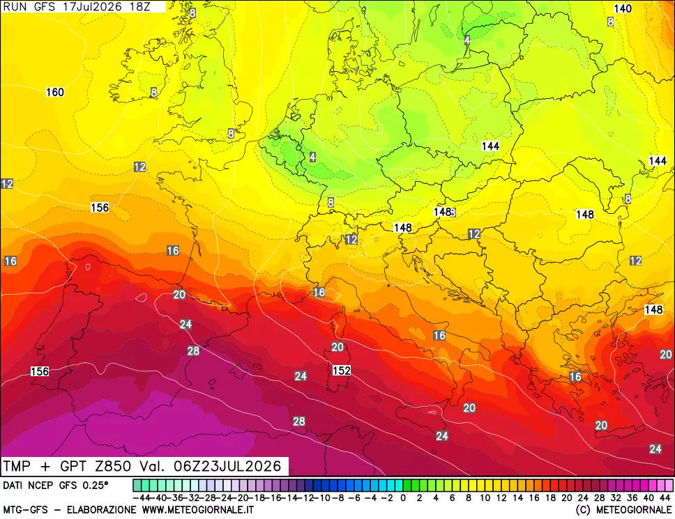 mappa 850 hPa Temp + GPT