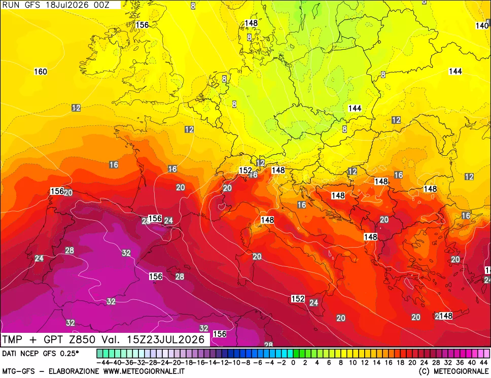 mappa 850 hPa Temp + GPT