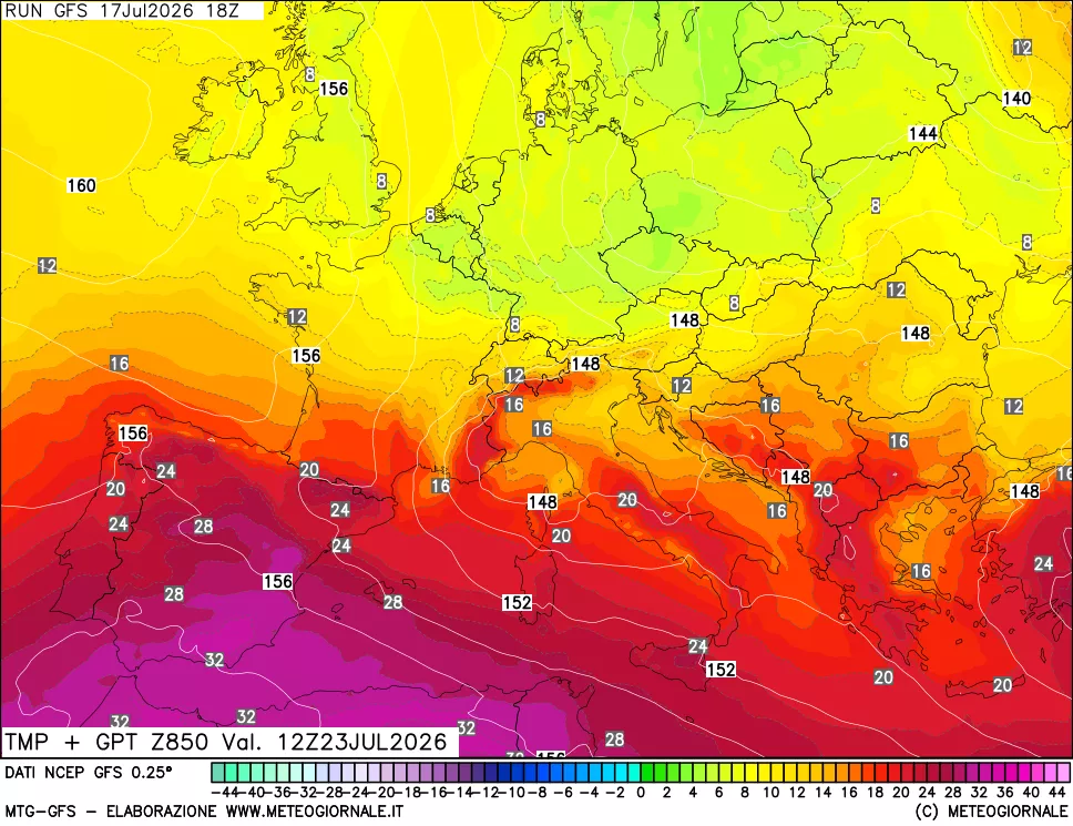 mappa 850 hPa Temp + GPT