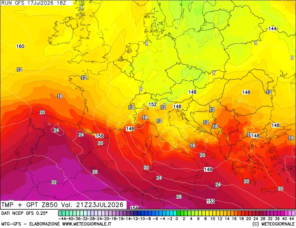 mappa 850 hPa Temp + GPT