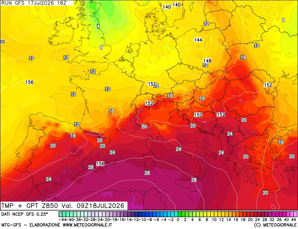 mappa 850 hPa Temp + GPT