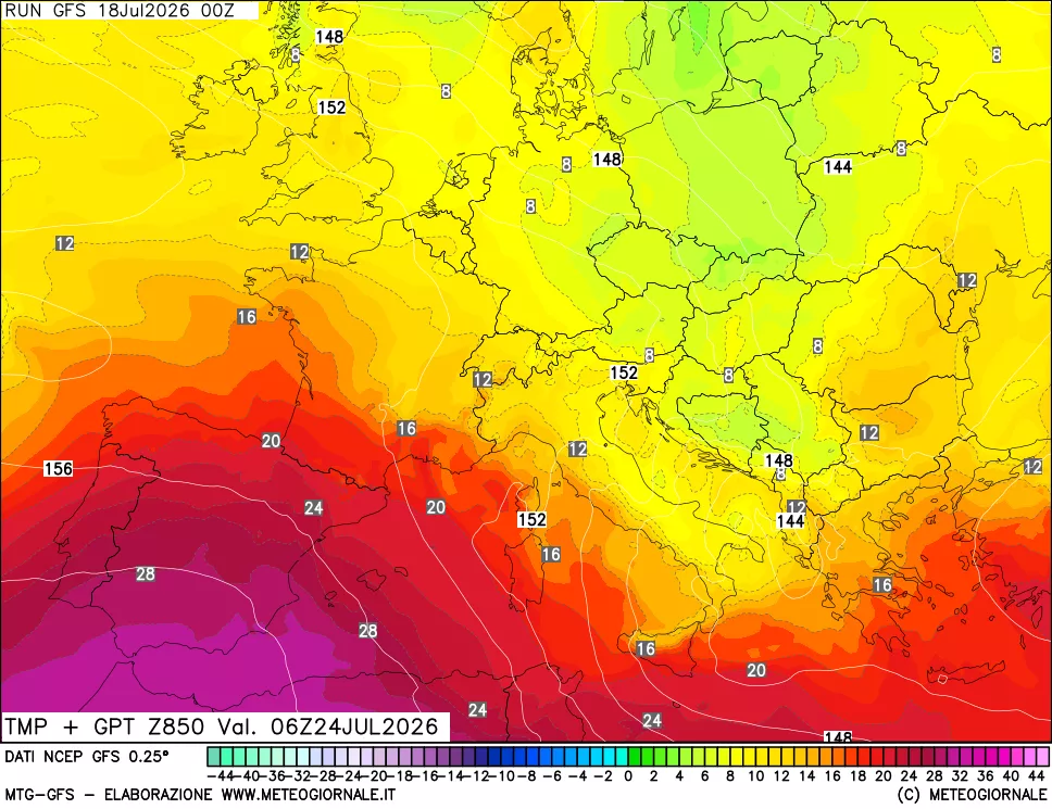 mappa 850 hPa Temp + GPT