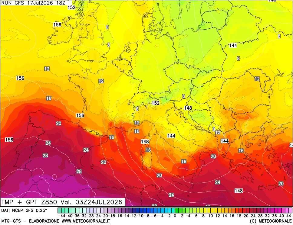 mappa 850 hPa Temp + GPT
