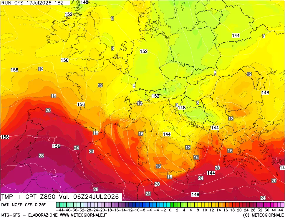 mappa 850 hPa Temp + GPT