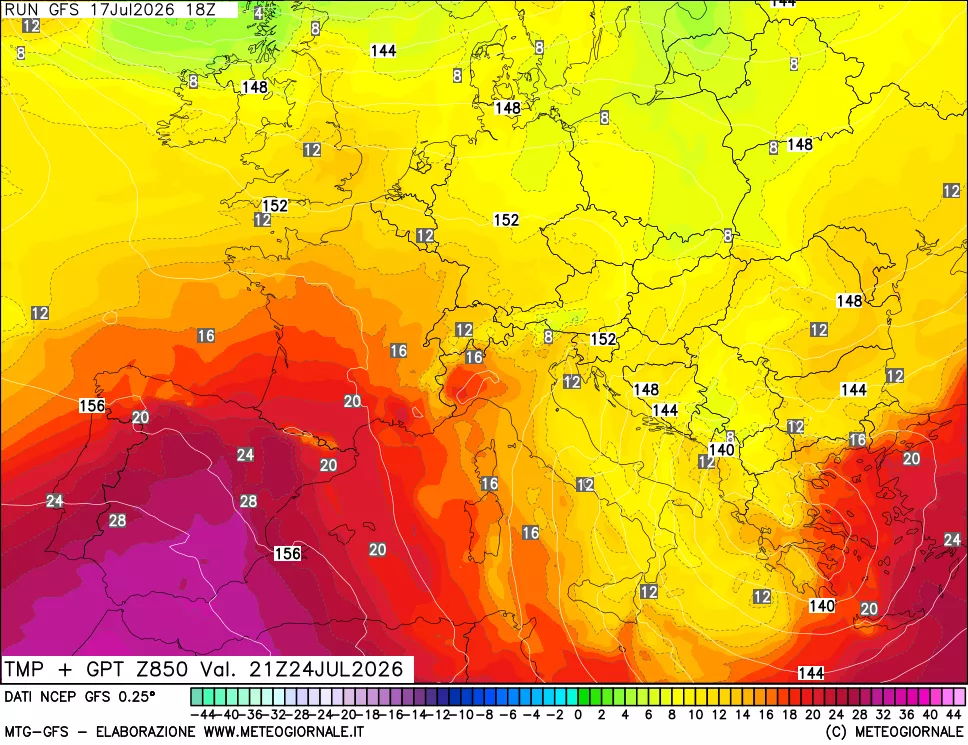 mappa 850 hPa Temp + GPT
