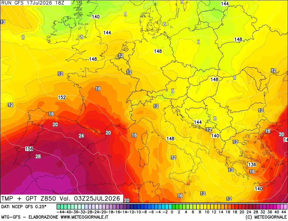 mappa 850 hPa Temp + GPT