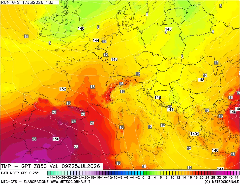 mappa 850 hPa Temp + GPT