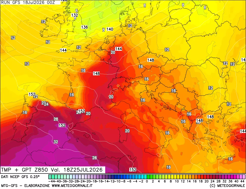 mappa 850 hPa Temp + GPT