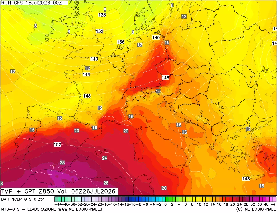 mappa 850 hPa Temp + GPT