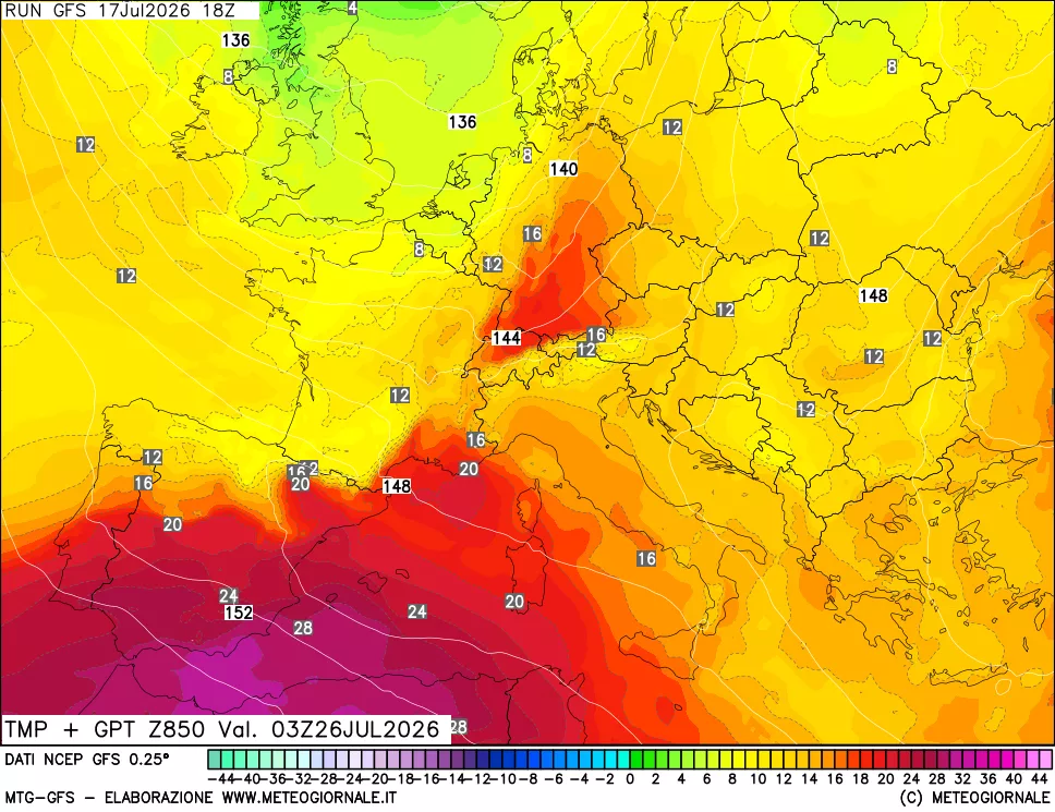 mappa 850 hPa Temp + GPT