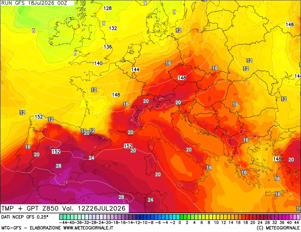 mappa 850 hPa Temp + GPT