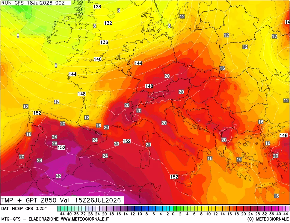 mappa 850 hPa Temp + GPT