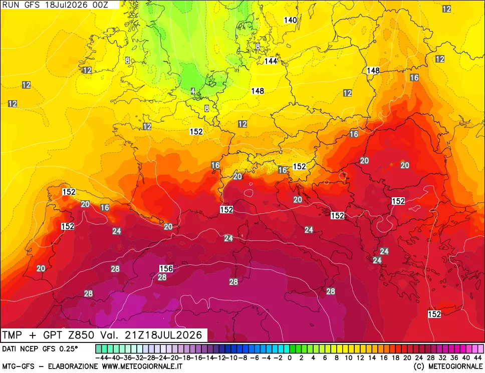mappa 850 hPa Temp + GPT