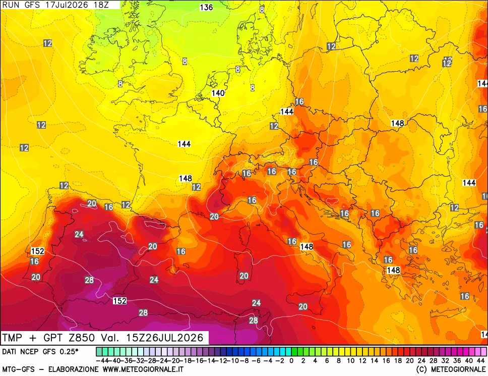 mappa 850 hPa Temp + GPT