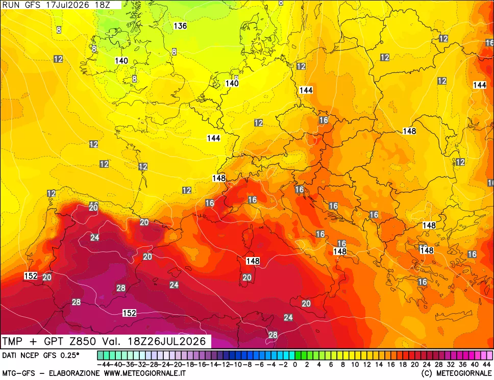 mappa 850 hPa Temp + GPT