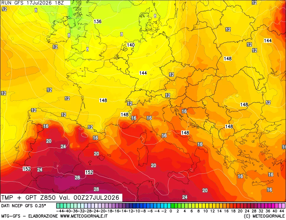 mappa 850 hPa Temp + GPT