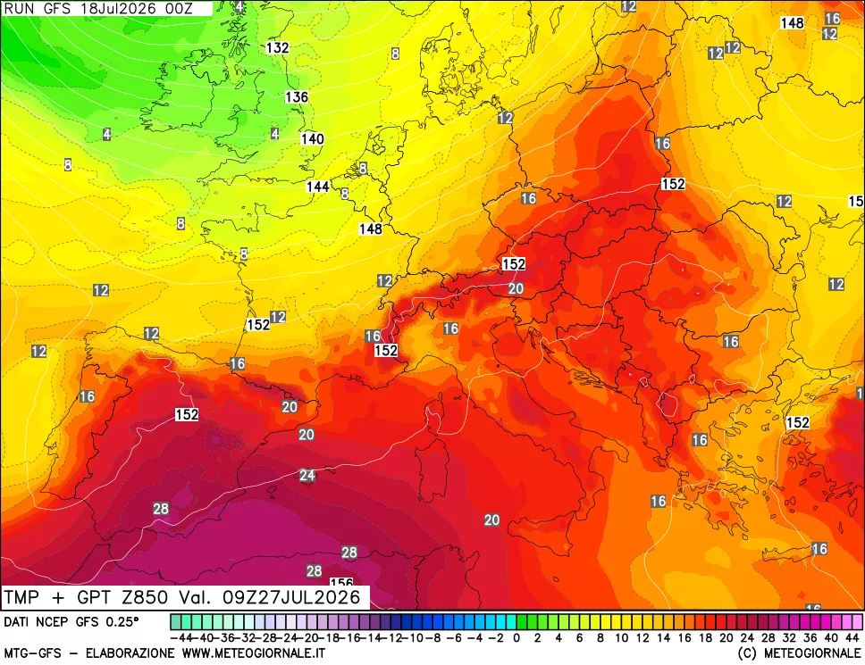 mappa 850 hPa Temp + GPT