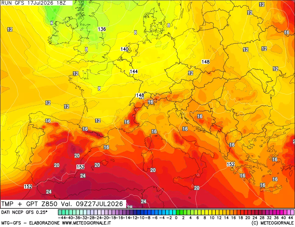 mappa 850 hPa Temp + GPT