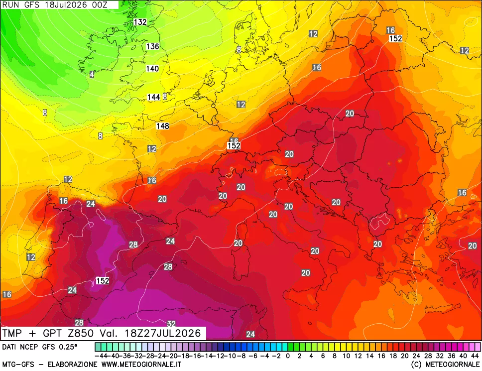 mappa 850 hPa Temp + GPT