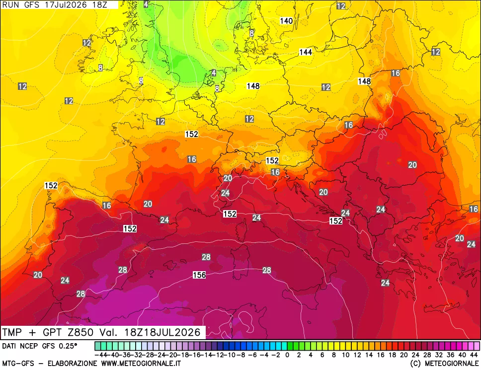 mappa 850 hPa Temp + GPT